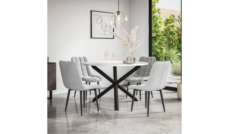 Furniture Online Malvern Nova Marble Top Dining Table & 4 Grey Chairs