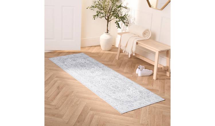 OHS Vintage Printed Washable Runner - 66 x 200cm- Grey