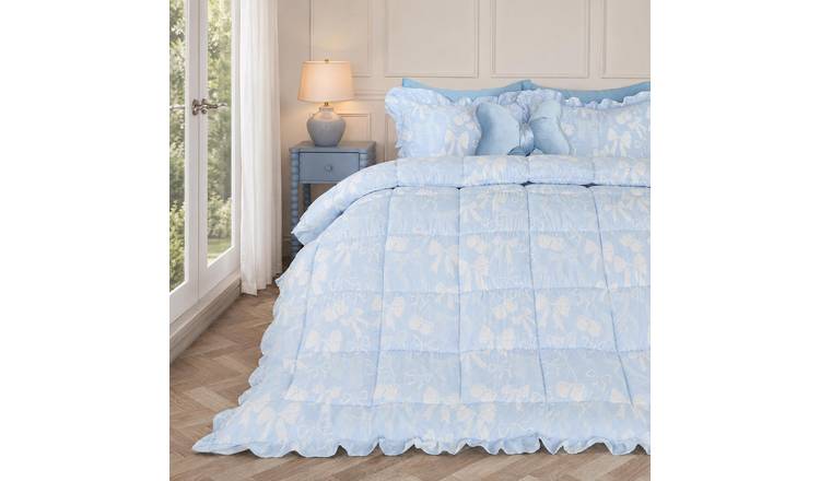 OHS Bows Frill Edge Coverless 7.5 Tog Duvet Set Bedding Blue - Single