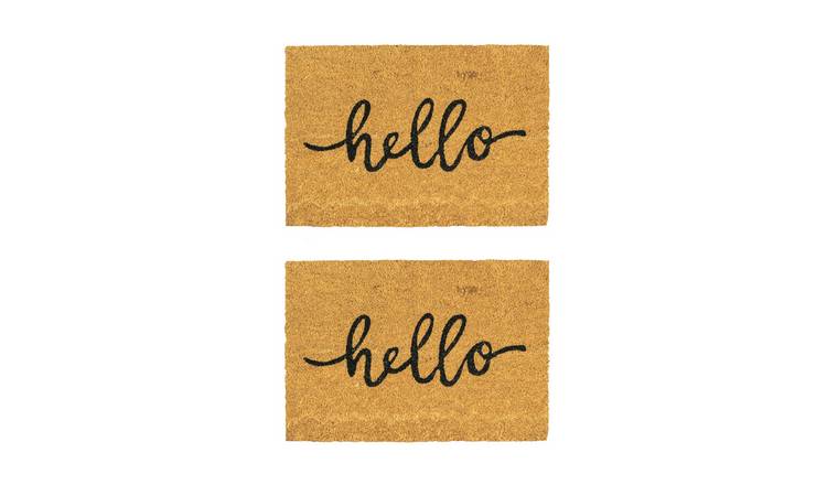 Nicola Spring Coir Door Mats - Hello - Pack of 2 - 60 x 40cm