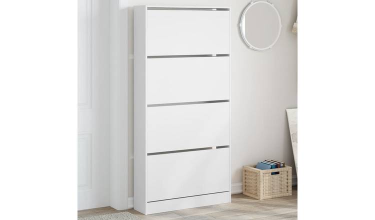 Walplus Engineered Wood Shoe Cabinet - White - 80 x 21 x 163.5 cm