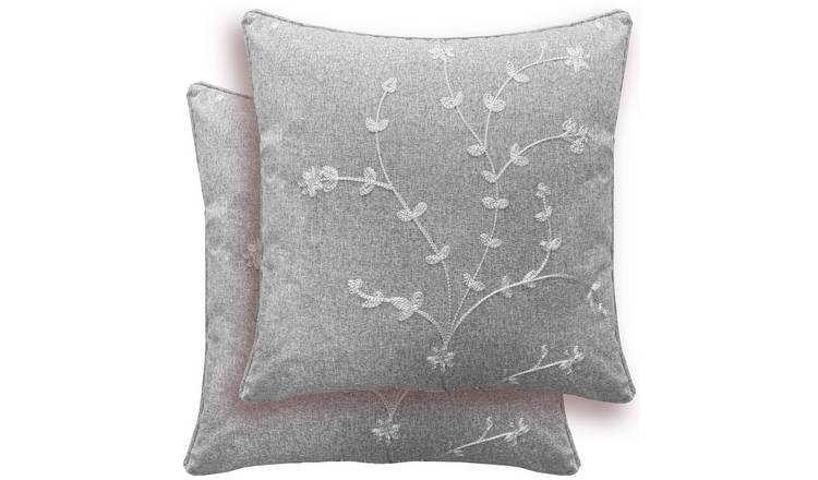 Enhanced Living Tivoli Floral Embroidery Cushion Covers - 43 x 43cm - Grey