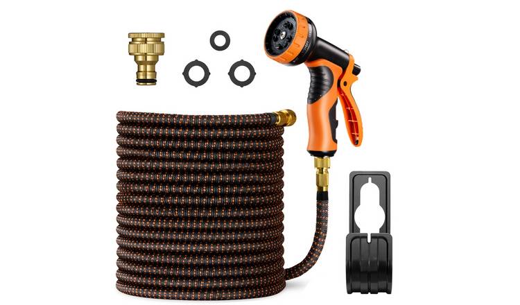 VonHaus 50FT 10-Pattern Expandable Garden Hose - Black & Orange