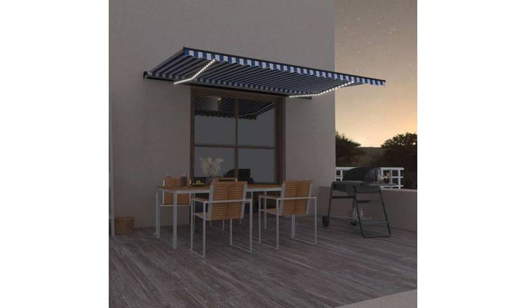 Walplus Electric Polyester Retractable Awning - Blue and White - 500x300 cm