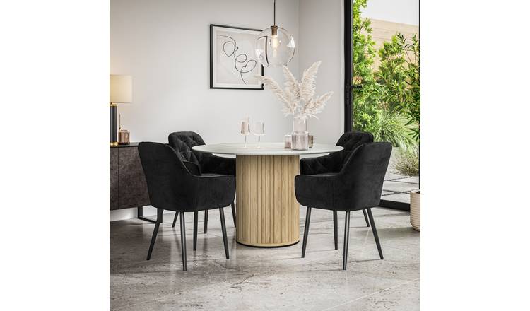 Furniture Online Arlo Anika Marble Top w Oak Legs Dining Table & 4 Blue Chairs