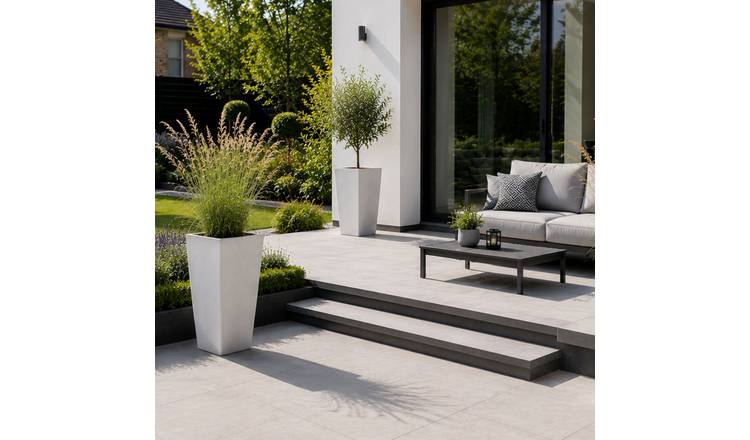 Fargro Home and Garden 34L Polystone Low Tapered Square Pot - Stone White