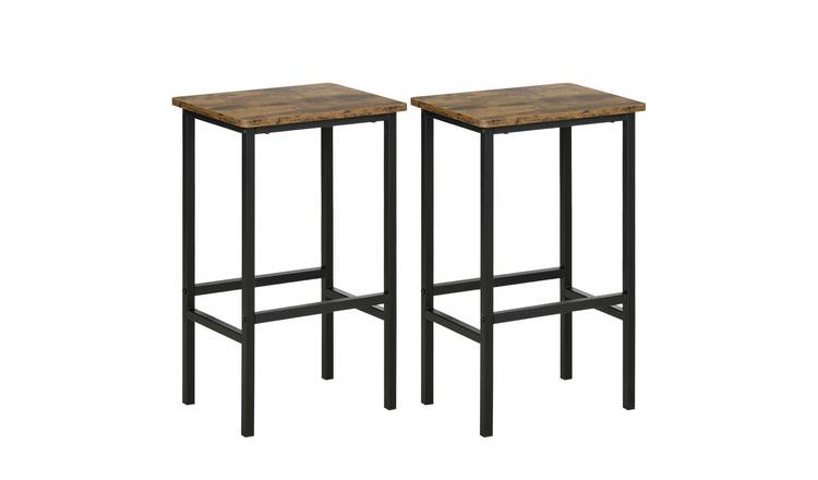 HOMCOM Set of 2 Bar Stools with Footrest - Rustic Brown