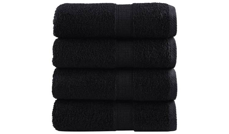 Walplus Pack of 4 Cotton Wash Towels - Black - 30 x 30 cm