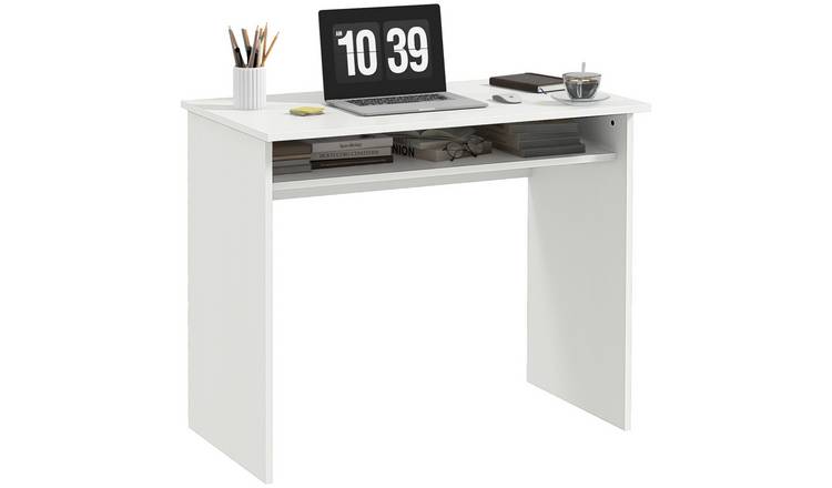 HOMCOM Wooden Computer Desk with Storage Shelf - White Wood Grain