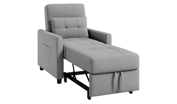 HOMCOM Single Pull Out Chair Bed with Adjustable Backrest - Light Grey