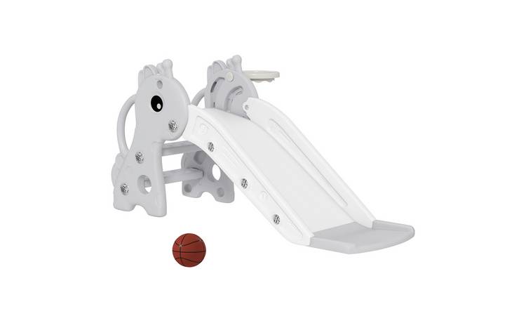 AIYAPLAY 3 in 1 Giraffe Theme Climber Basketball Hoop Kids Slide - Grey