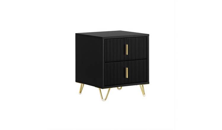 SoBuy 2 Drawer Gold Metal Legs Slim Bedside Table - Black