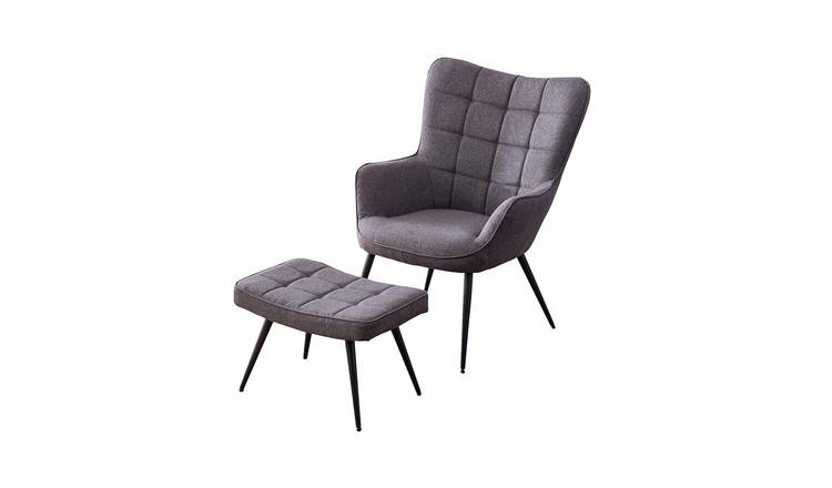 Furniture Online Vera Fabric Occasional Accent Chair W Footstool - Charcoal