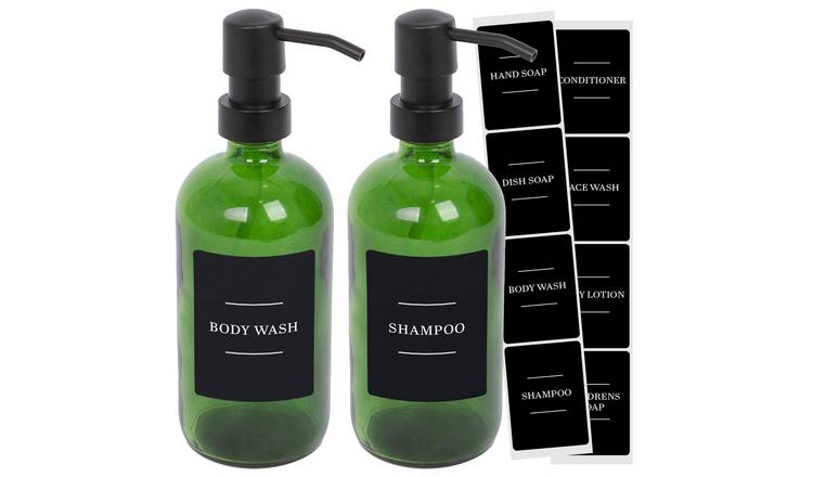Harbour Housewares Soap Dispensers with Labels  - Green/Black - Set of 2
