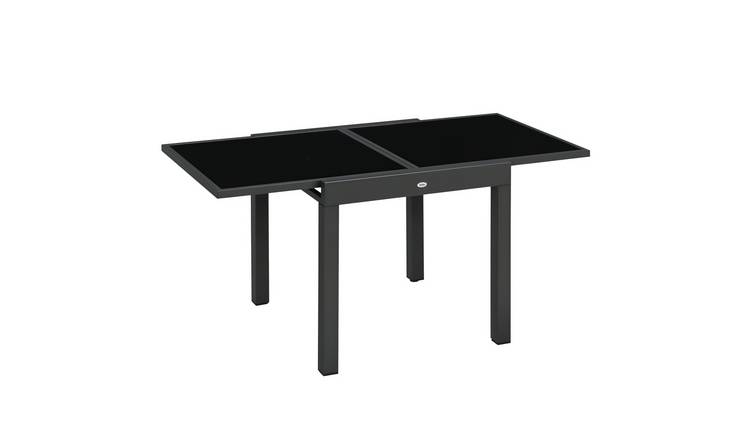 Outsunny Extending Garden Table with Tempered Glass Top - Black