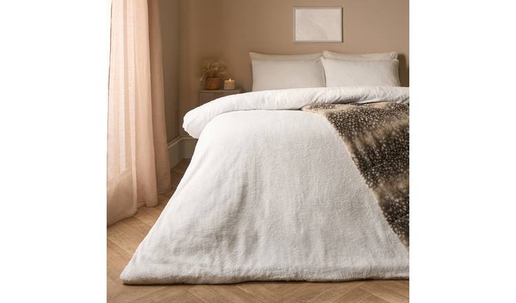 OHS Thermal Soft Teddy Fleece Duvet Cover Bedding Set White - Single
