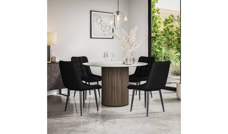 Furniture Online Arlo Nova Walnut Top w Wal Legs Dining Table & 6 Black Chairs