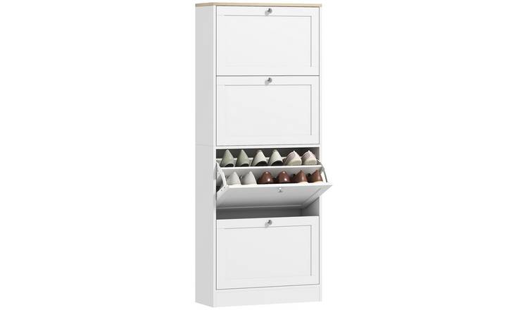 HOMCOM Narrow Shoe Storage Cabinet with 4 Flip Drawers - White