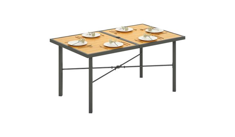 Outsunny Wooden Dining Table with Umbrella Hole - Natural Wood