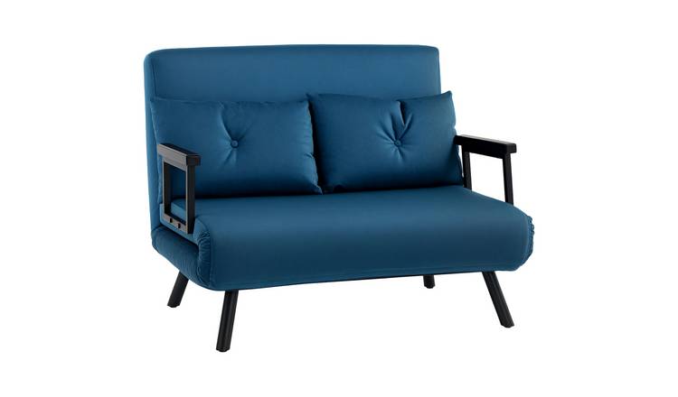 HOMCOM 2 Seater Velvet Modern Sofa Bed with 2 Tufted Cushions - Blue