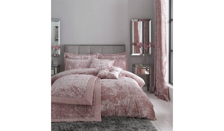 Catherine Lansfield Crushed Velvet Duvet Cover Set - King - Blush Pink