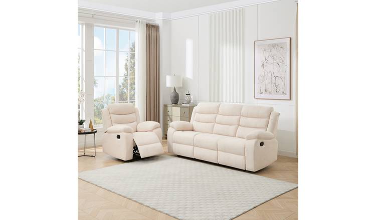 Furniture Online Boston Manual Recliner Fabric 1+3 Seater Sofa Set - Beige