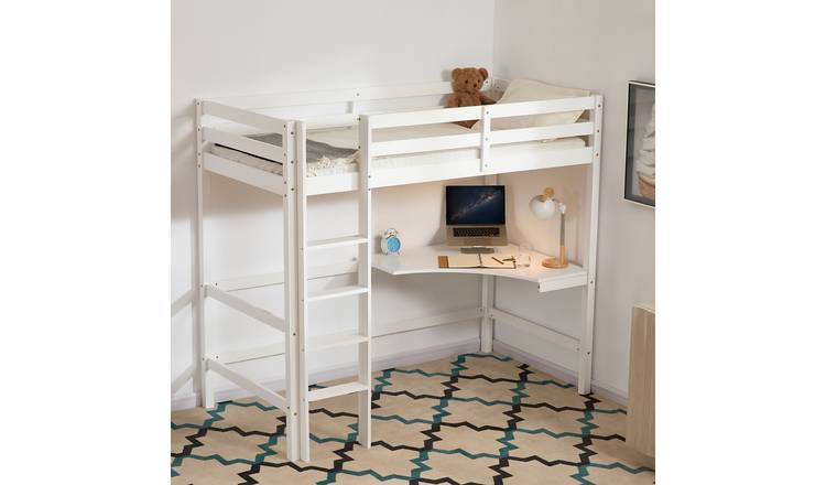 Vida Designs Sydney Single Bunk Bed With Desk And Foam Mattress - White