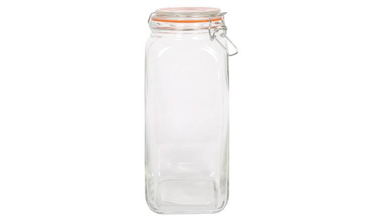 Argon Tableware Square Glass Jar with Clip-Top Lid