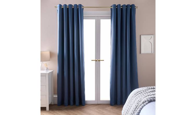 OHS Essentials Plain Eyelet Blackout Curtains 168 x 229cm - Arctic Blue