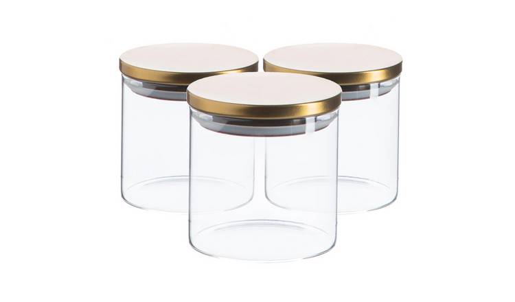 Argon Tableware Scandi Storage Jars with Metallic Lids- Gold - Set of 3