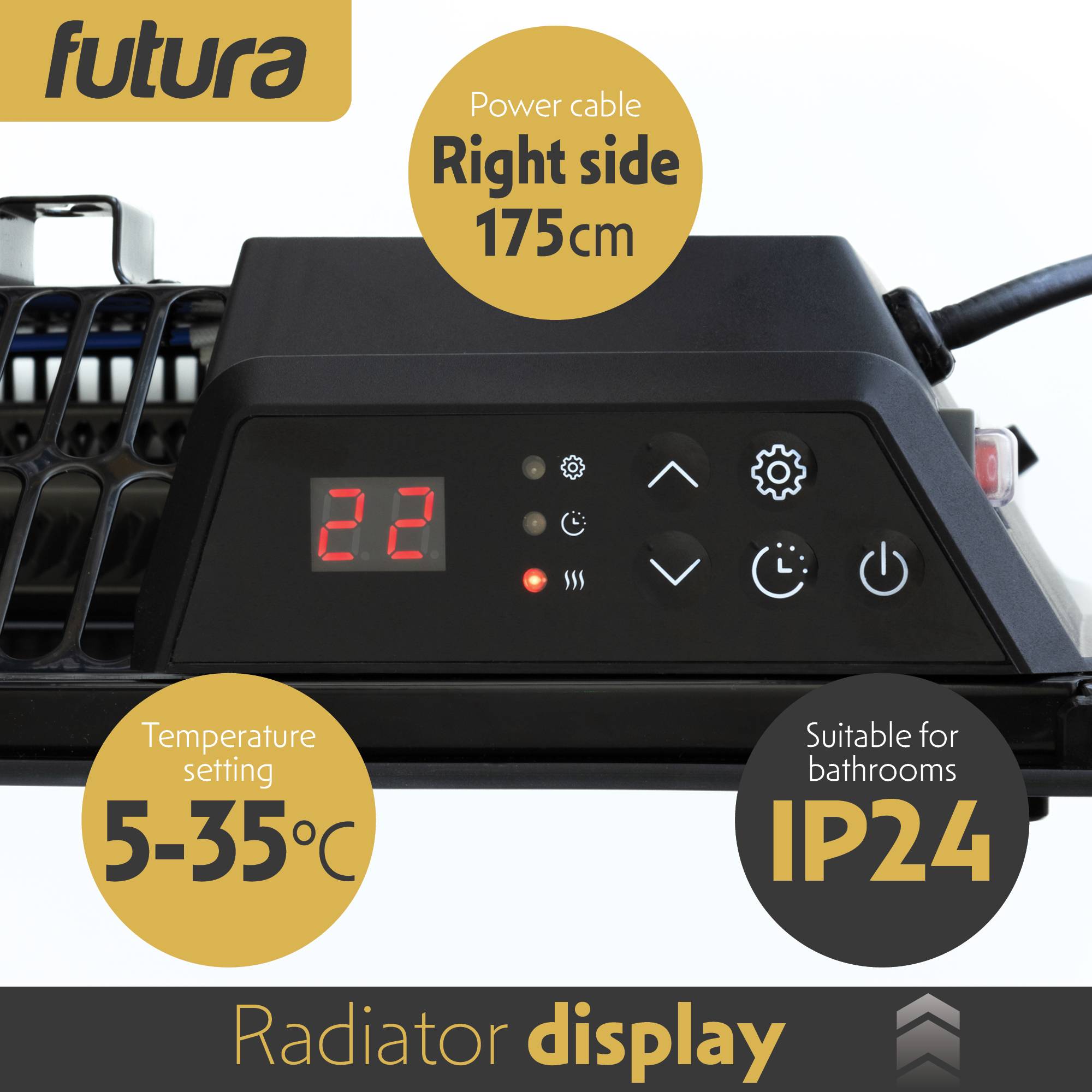 Futura 1000W Electric Panel Heater Timer & Thermostat - Black Glass - Image 6