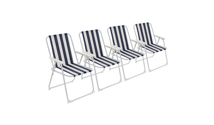 Harbour Housewares Folding Metal Beach Chairs - Blue Stripe - Pack of 4