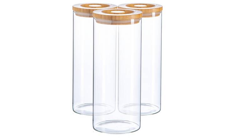 Argon Tableware Glass Storage Jars with Wooden Lids - Pack of 3