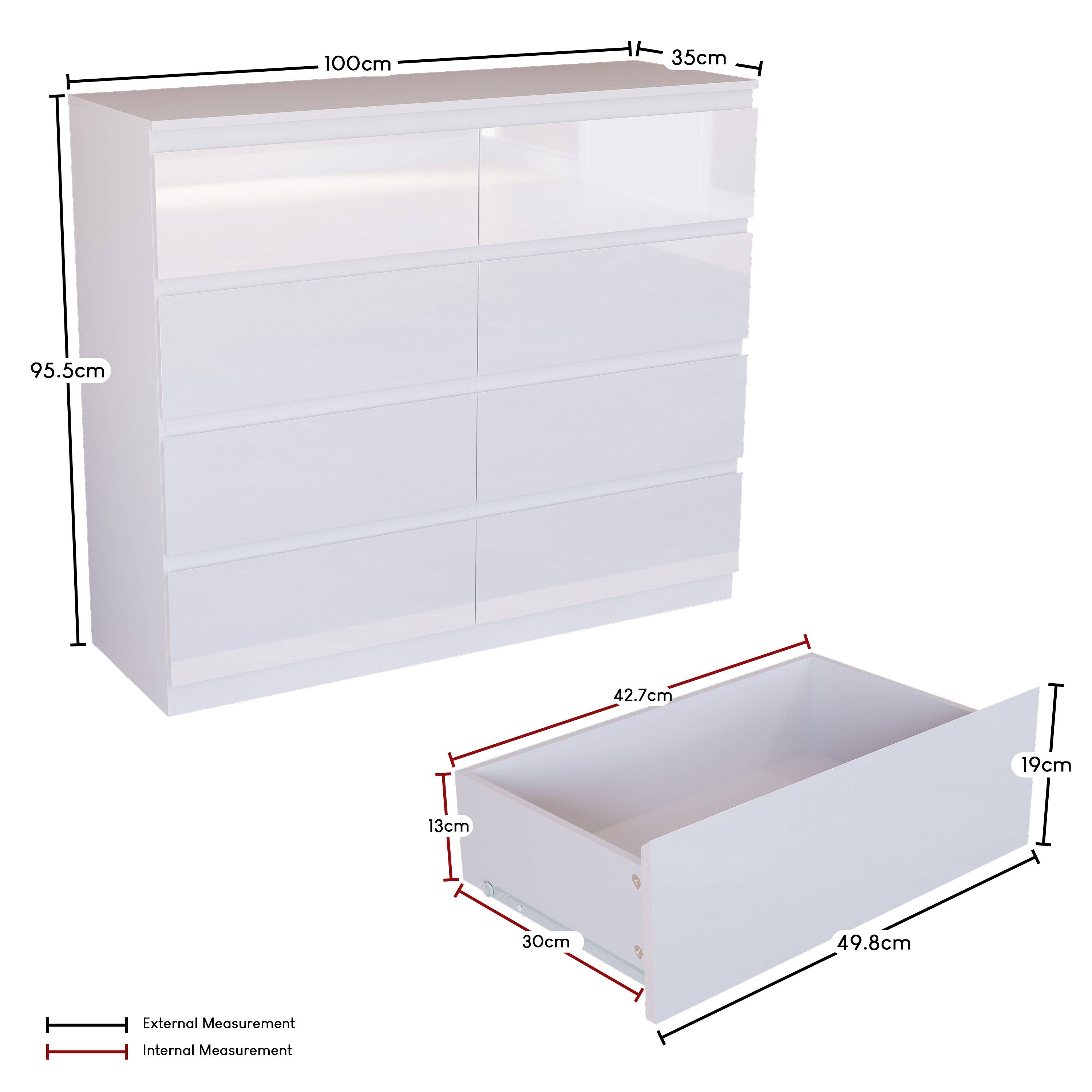 Vida Designs Glinton High Gloss 8 Drawer Chest - White - Image 9