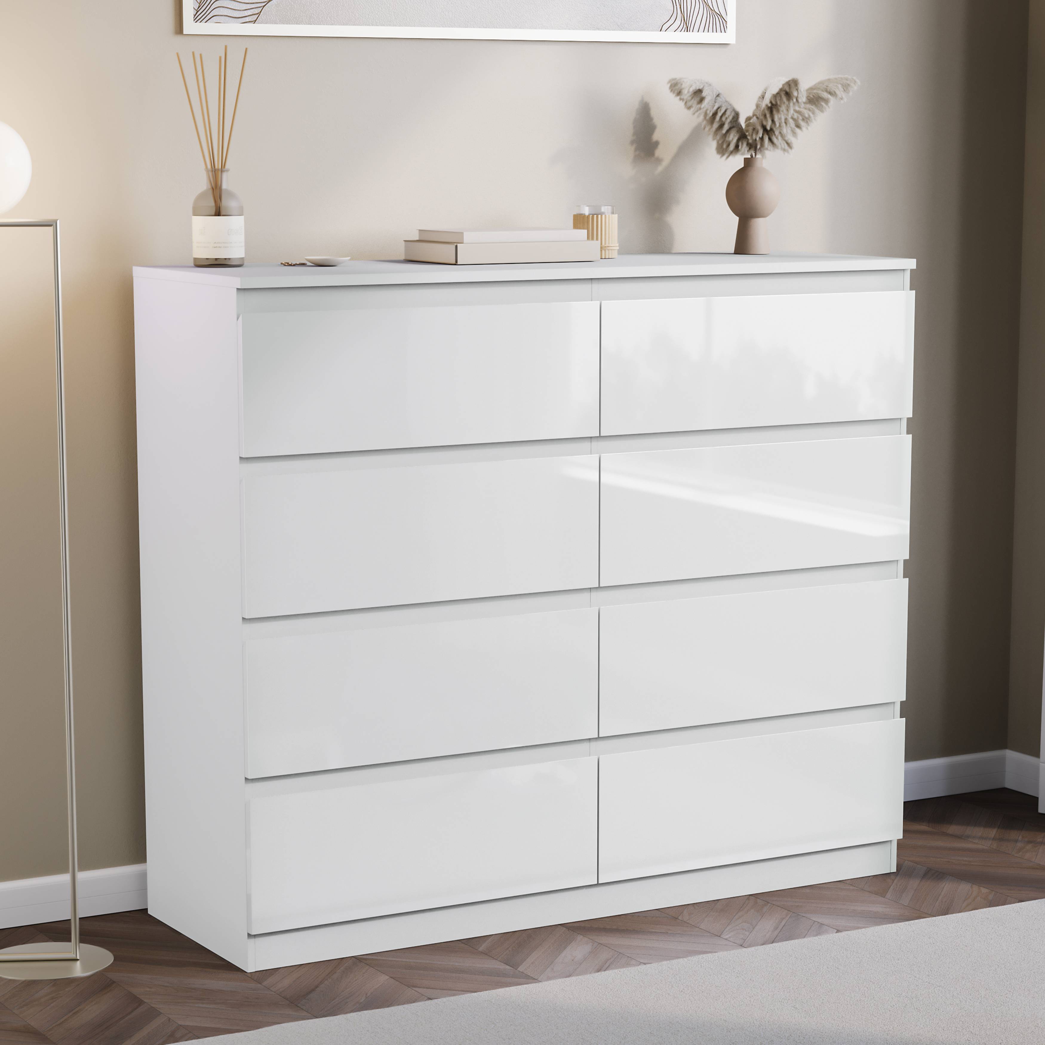 Vida Designs Glinton High Gloss 8 Drawer Chest - White - Image 1
