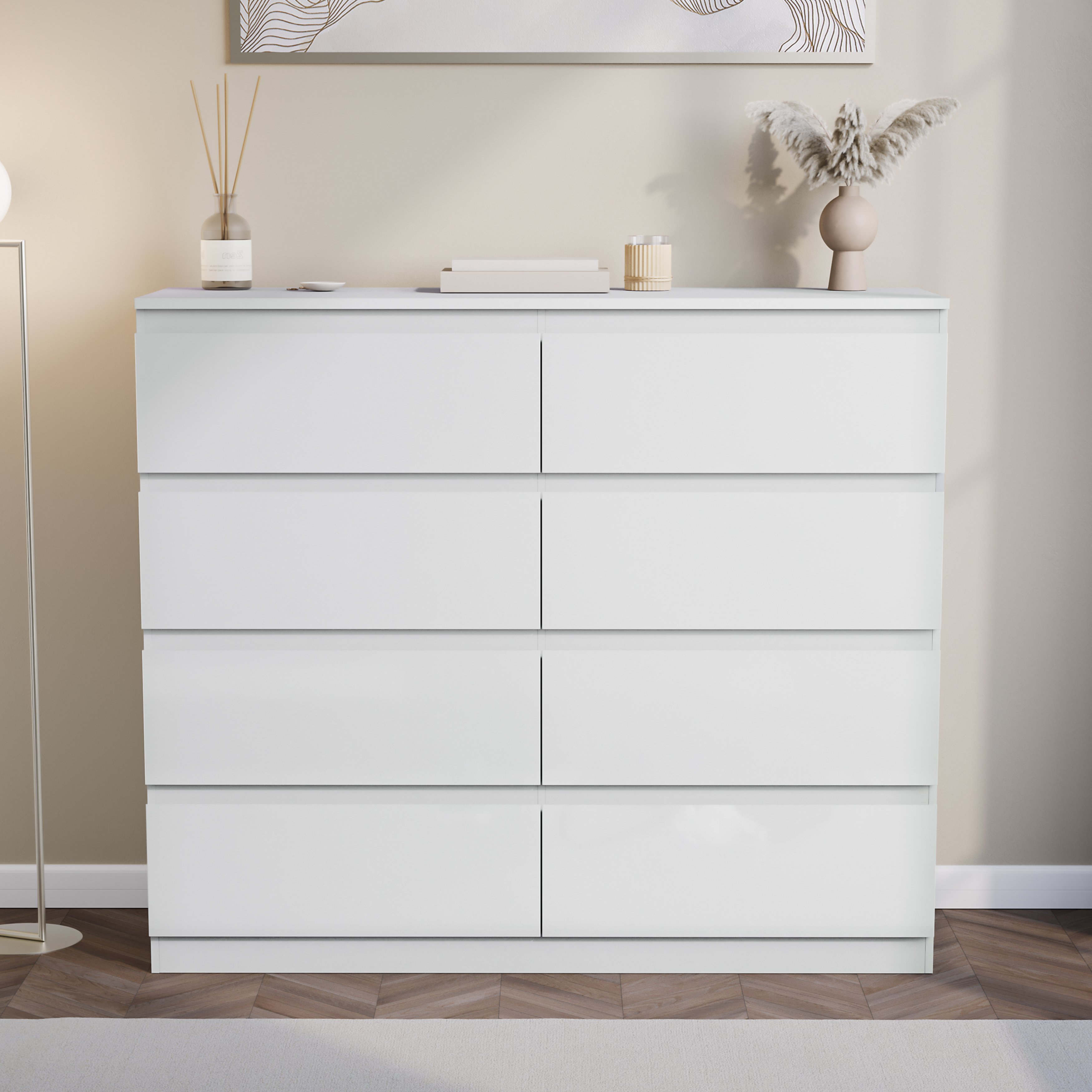 Vida Designs Glinton High Gloss 8 Drawer Chest - White - Image 2