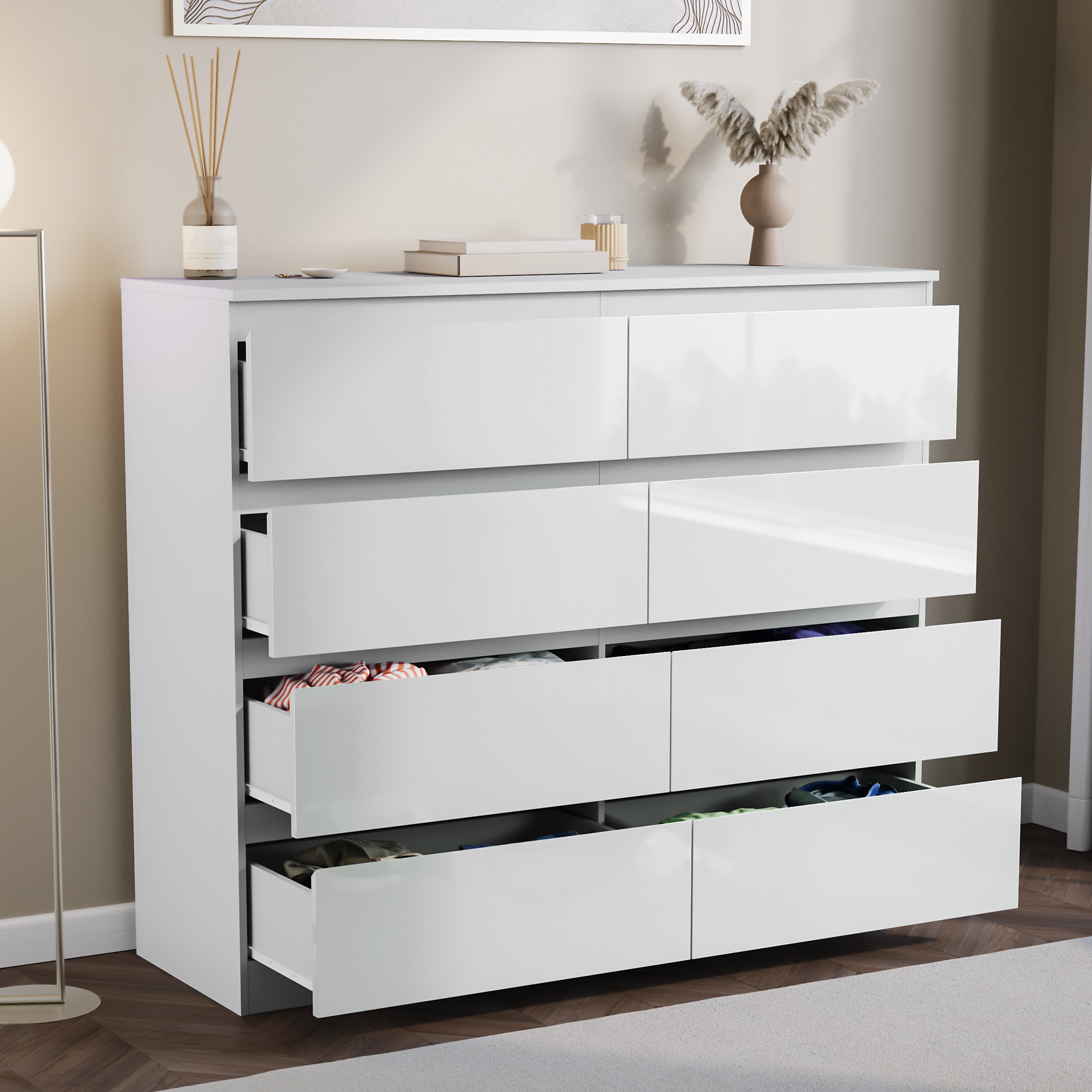 Vida Designs Glinton High Gloss 8 Drawer Chest - White - Image 6