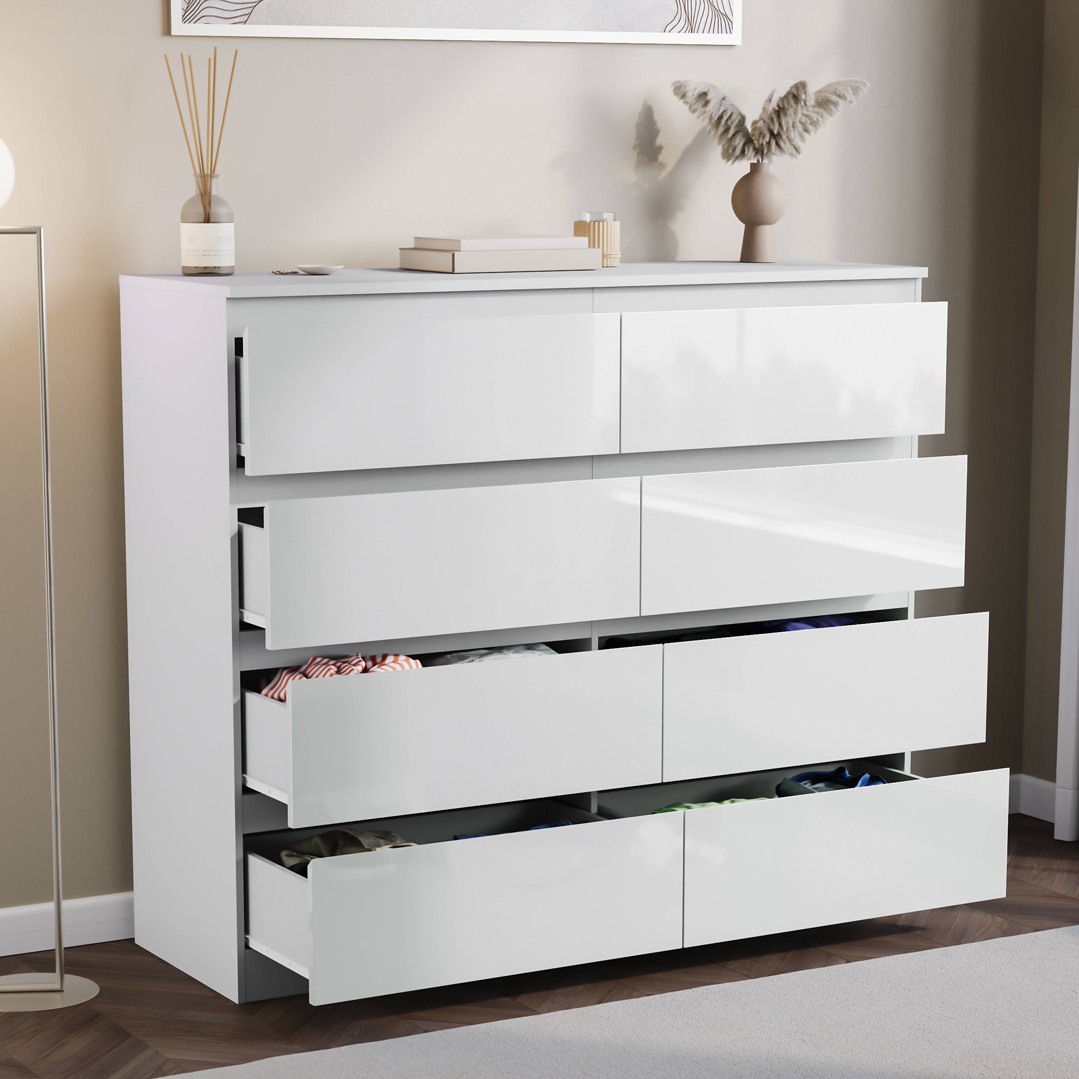 Vida Designs Glinton High Gloss 8 Drawer Chest - White - Image 6