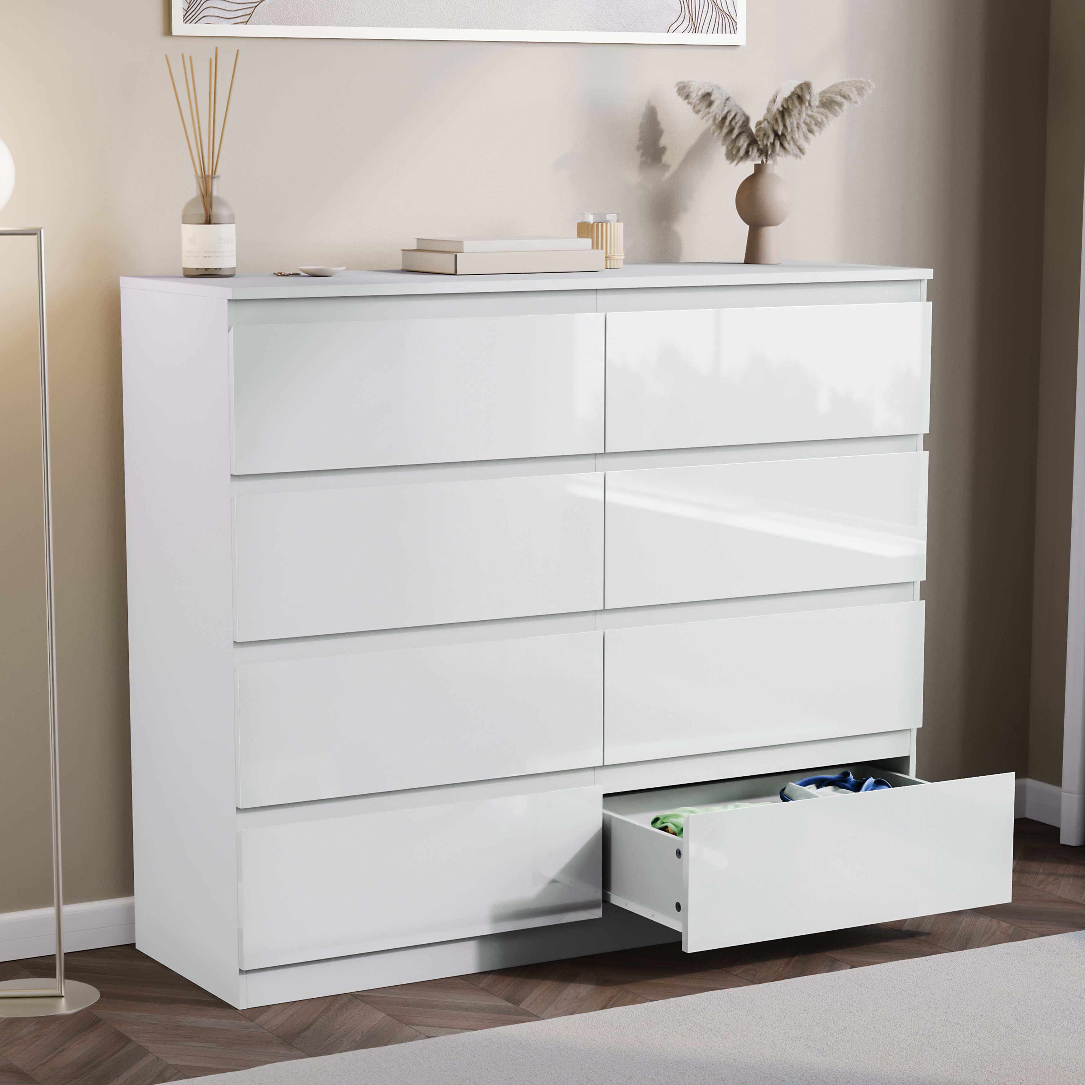 Vida Designs Glinton High Gloss 8 Drawer Chest - White - Image 7