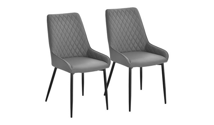 HOMCOM Set of 2 Faux Leather Modern Dining Chair with Metal Frame - Grey