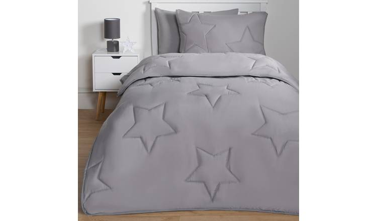 OHS Kids Quilted Star 7.5 Tog Coverless Duvet Set Grey - Single