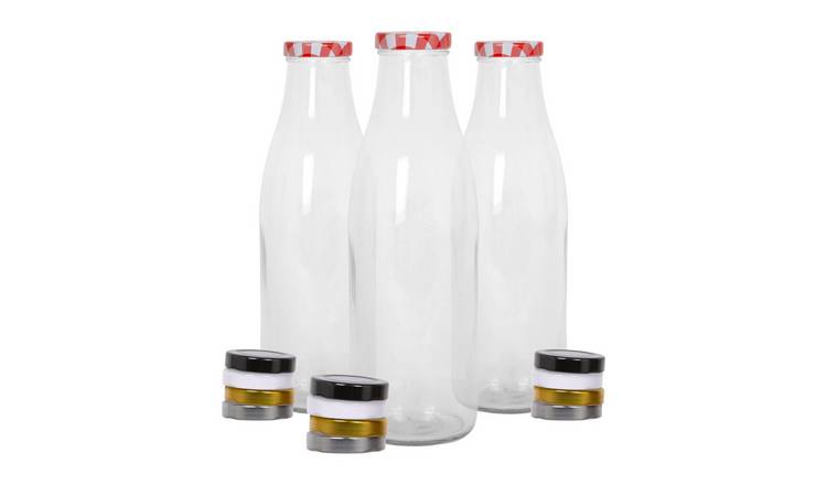 Argon Tableware Glass Water Bottles with Metal Lids - Pack of 3
