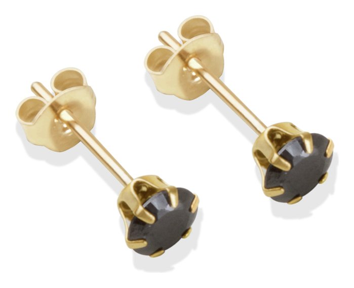 9ct Gold Black Cubic Zirconia Stud Earrings - 4mm
