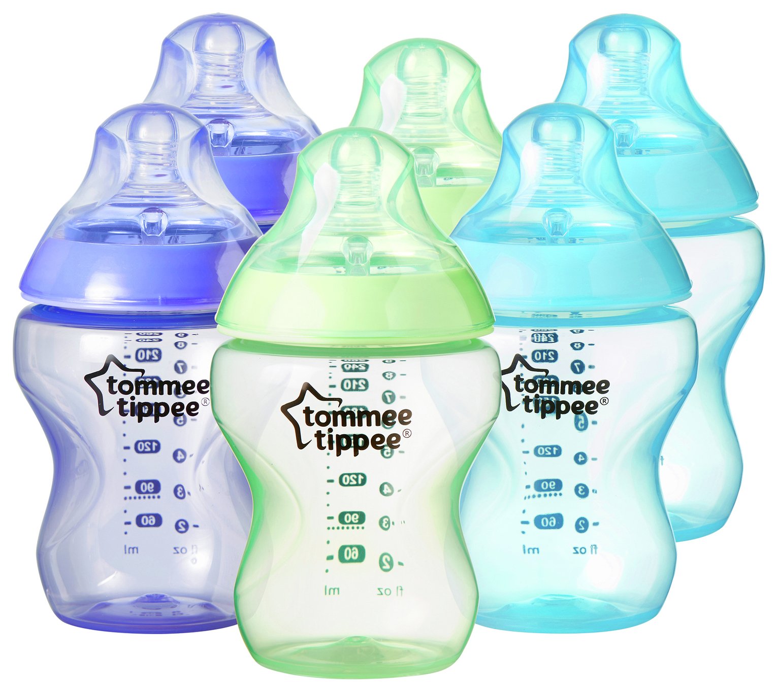 Tommee Tippee Closer to Nature Coloured Bottles - 6 Pack