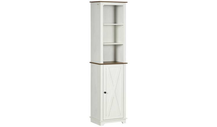 kleankin Tall Bathroom Floor Cabinet with Door and Adjustable Shelves - White