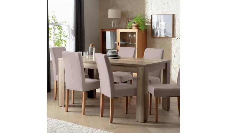 Argos Home Preston Oak Dining Table & 6 Brown Chairs