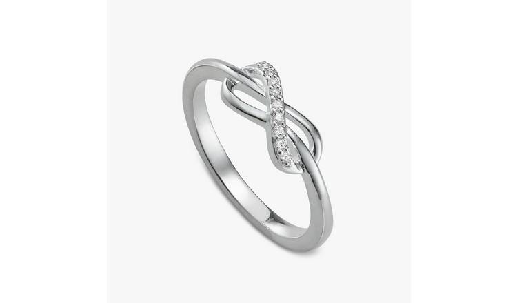 Revere Sterling Silver Diamond Studded Infinity Ring- Medium