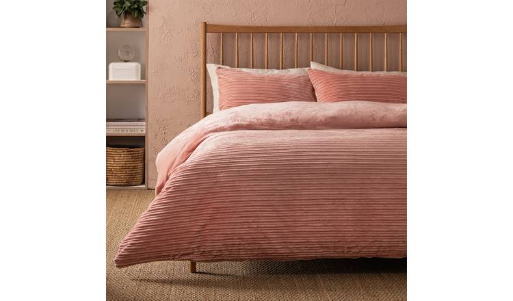 Argos Home Ribbed Fleece Pink Bedding Set - Superking