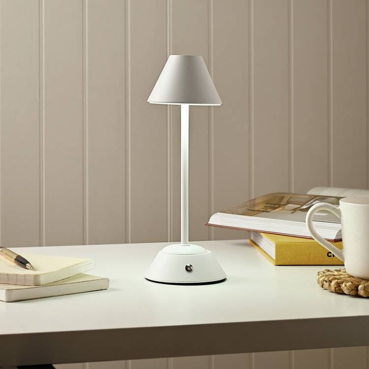 Hestia LED Conical Rechargeable Touch Table Lamp - White 0
