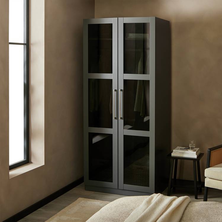 Habitat Hamburg 2 Door Double Glass Wardrobe-Dark Grey 0